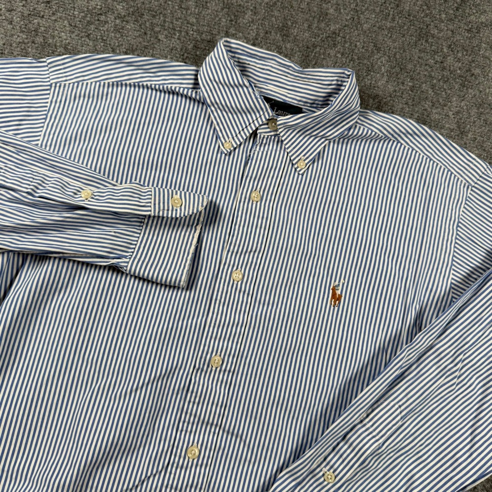 Ralph Lauren Button Down Mens 15-32 Blue White Striped Yarmouth Oxford Shirt
